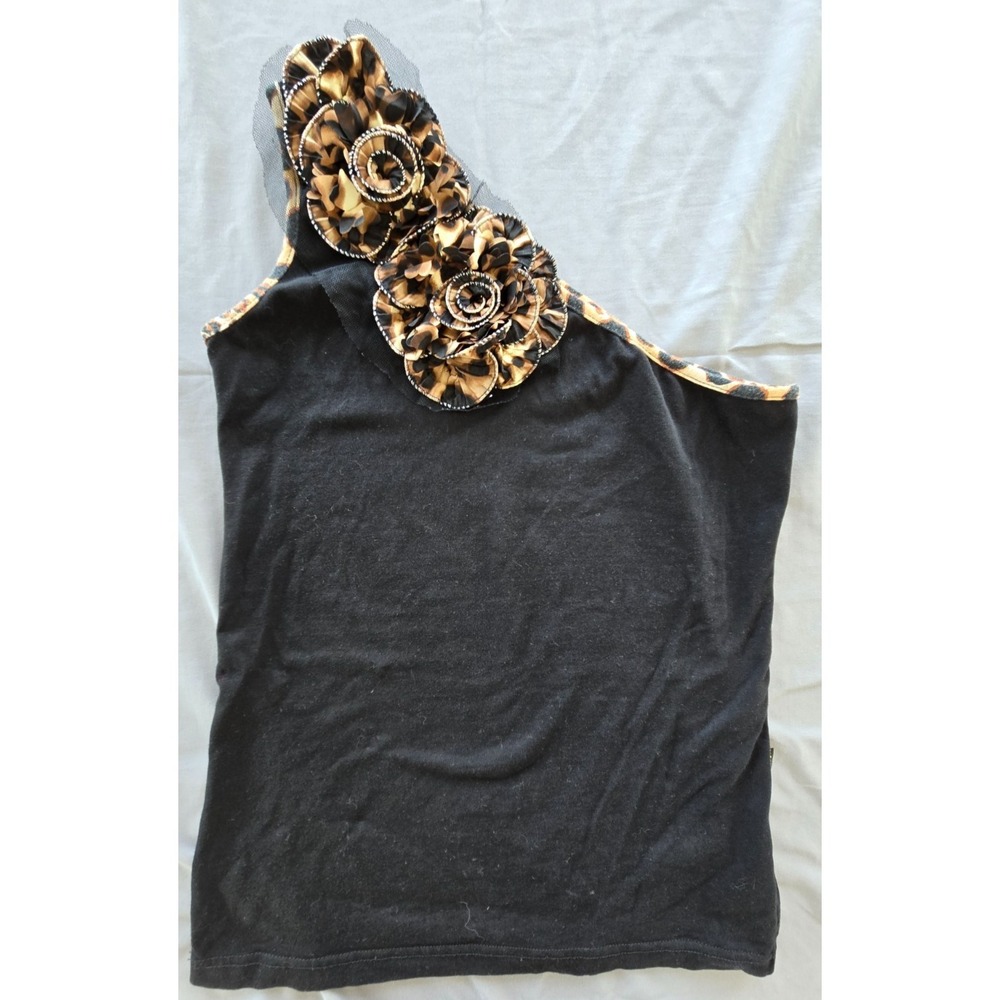 Y2K One Shoulder Animal Print Floral Sleeveless Top Women Sz M Boho Whimsy City